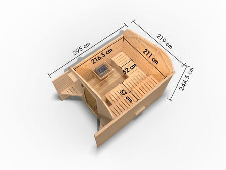 Karibu Fasshaus 2 asymmetrisch, inkl. 9 kW Bioofen ext. Steuerung