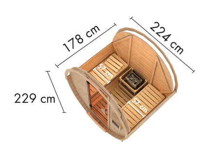 Karibu Fasssauna 1, 38 mm-  inkl. 9 kW Ofen externe Steuerung
