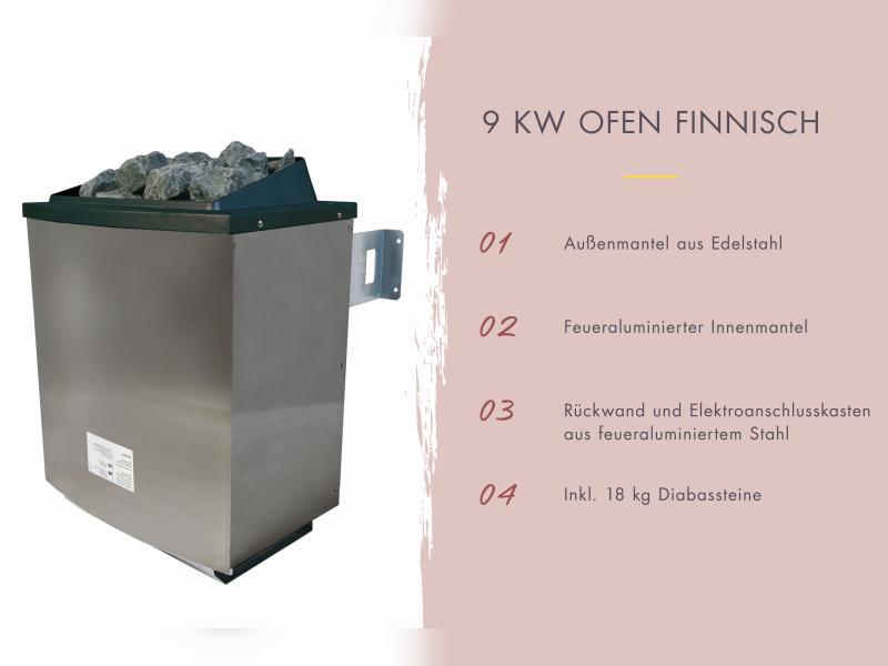 Karibu Fasssauna 1, 38 mm-  inkl. 9 kW Ofen externe Steuerung