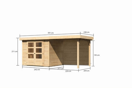Karibu Gartenhaus Askola 3 mit Anbaudach 2,4 m, Rückwand