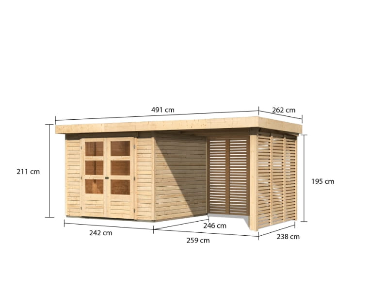 Karibu Gartenhaus Askola 3,5 mit Anbaudach 2,4 m mit Lamellenwänden