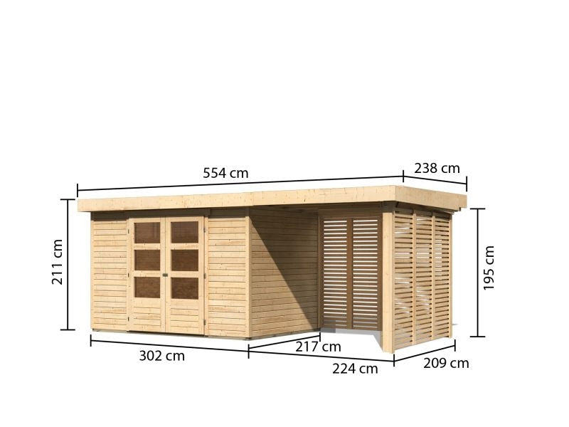 Karibu Gartenhaus Askola 4 mit Anbaudach 2,4 m, Lamellenwände