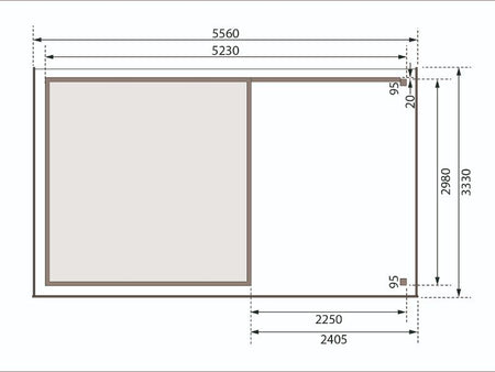Karibu Gartenhaus Askola 6 in terragrau mit Anbaudach 2,4 Meter - Rückwand
