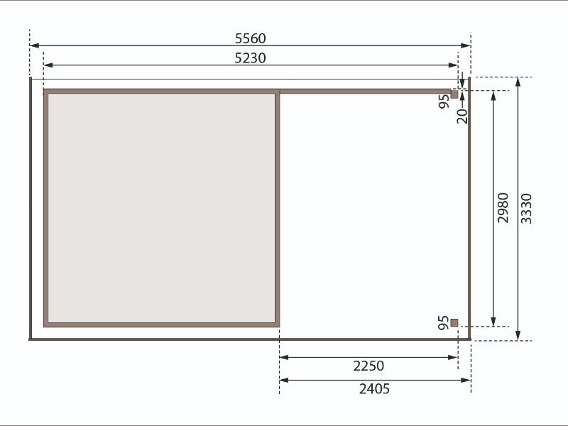Karibu Gartenhaus Askola 6 natur mit Anbaudach 2,4 Meter - Rückwand