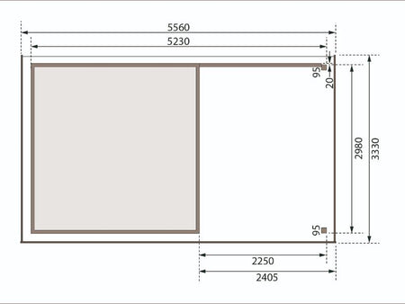 Karibu Gartenhaus Askola 6 natur mit Anbaudach 2,4 Meter - Rückwand
