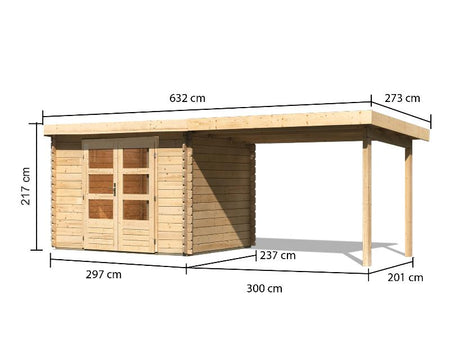 Karibu Gartenhaus Bastrup 3 mit Anbaudach 3 Meter natur