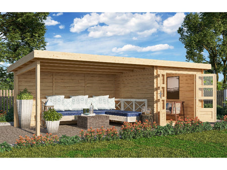 Karibu Gartenhaus Bastrup 4 mit Anbaudach 4 Meter inkl. Rückwand