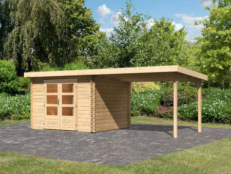 Karibu Gartenhaus Bastrup 5 mit Anbaudach 3 Meter