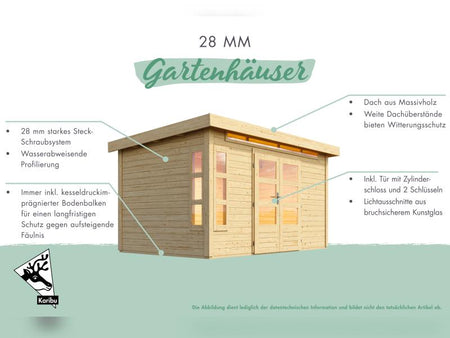 Karibu Gartenhaus Kandern 2 natur mit Anbaudach 2,35 m inkl. Rückwand