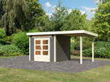 Karibu Gartenhaus Kandern 3 mit Anbaudach 2,35 m, terragrau