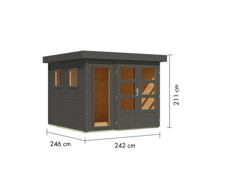 Karibu Gartenhaus Lahar 3,5, terragrau komplett, 19 mm