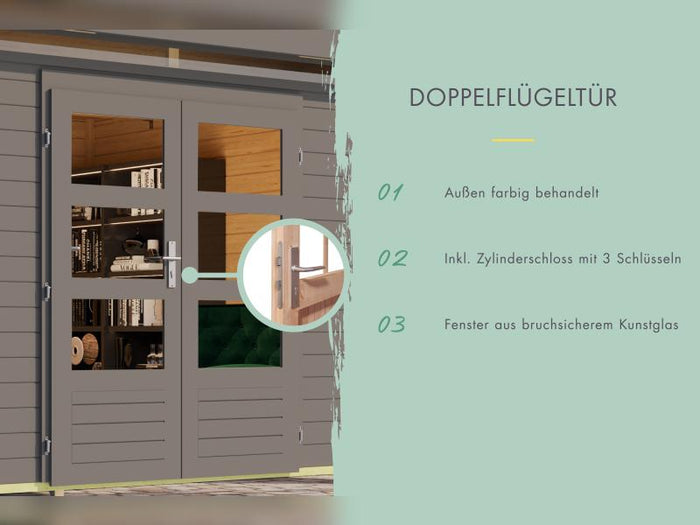 Karibu Gartenhaus Lahar 3,5, terragrau komplett, 19 mm
