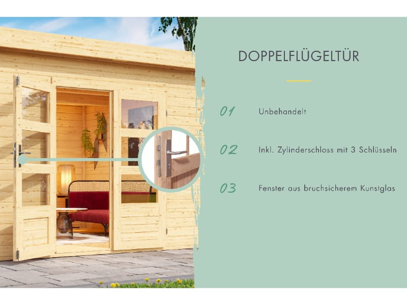 Karibu Gartenhaus Northeim 4 natur mit Anbaudach 3 m