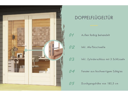 Karibu Gartenhaus Radeburg 2 terragrau mit Anbaudach 3,3 m und Rückwand