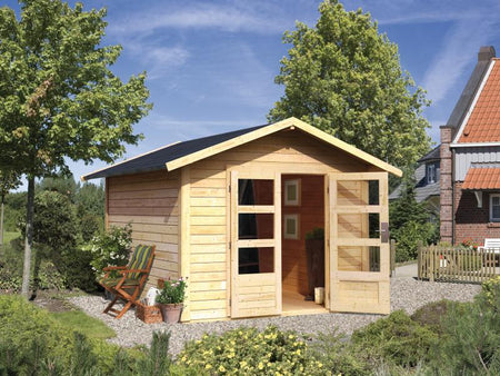 Karibu Gartenhaus Ravenna 3 natur, inkl. Fußboden und Schindeln