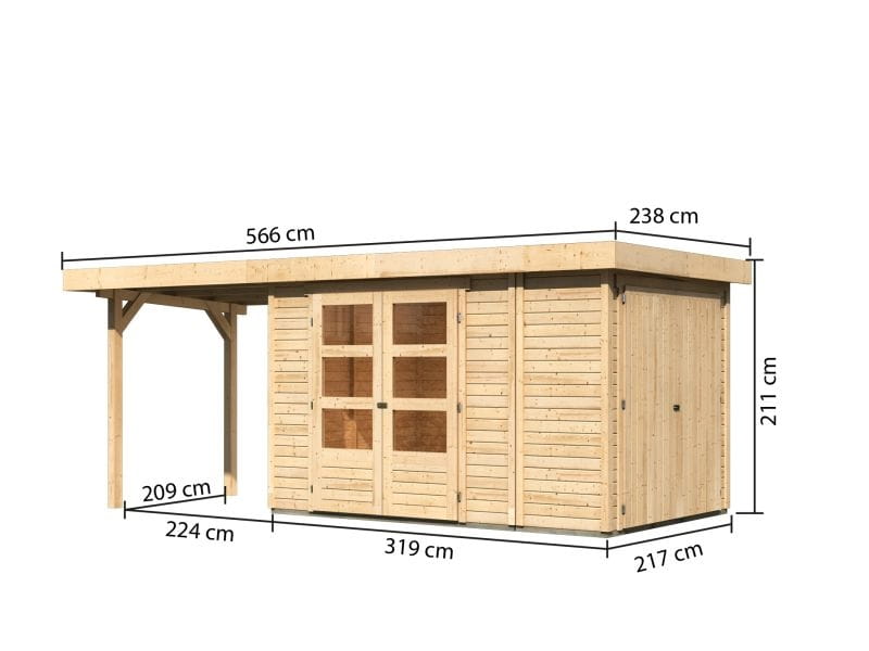 Karibu Gartenhaus Retola 3 mit Anbaudachdach 2,40 Meter