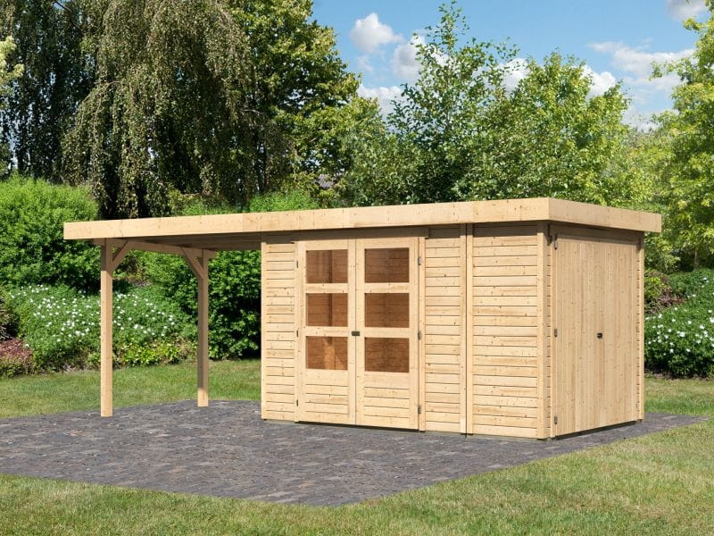 Karibu Gartenhaus Retola 3 mit Anbauschrank und Anbaudachdach 2,80 Meter