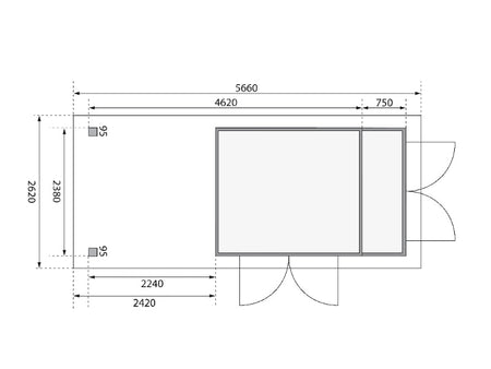 Karibu Gartenhaus Retola 4 mit Anbauschrank und Anbaudach 2,40 Meter