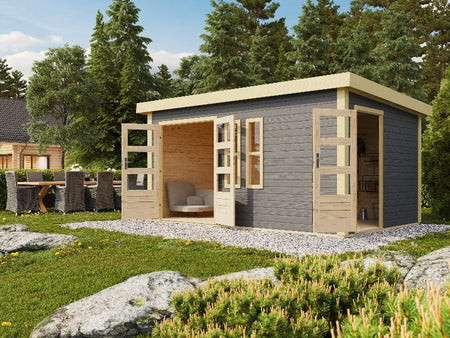 Karibu Gartenhaus Schönbuch 2 in terragrau 38 mm 2-Raum-Haus