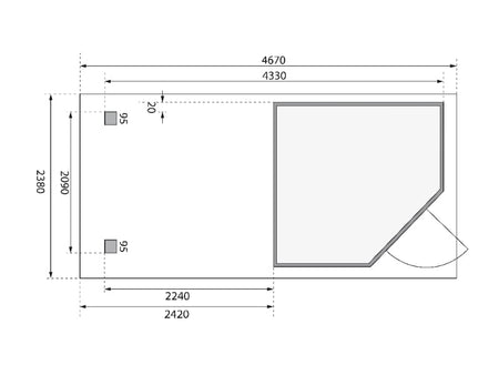Karibu Gartenhaus Schwandorf 3 terragrau mit Anbaudach 2,4 m, Rückwand