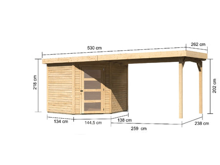 Karibu Gartenhaus Schwandorf 5 natur mit Anbaudach 2,75 Meter