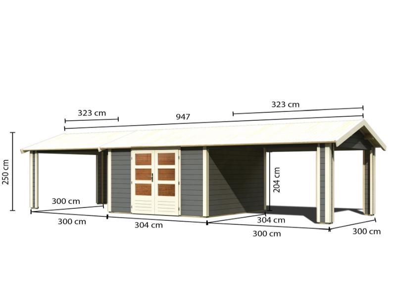 Karibu Gartenhaus Theres 7 terragrau- 2 Dachbausbauelemente
