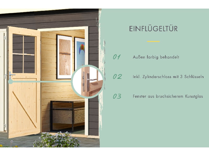Karibu Gartenhaus Tintrup 2-Raum-Haus in terragrau 28 mm