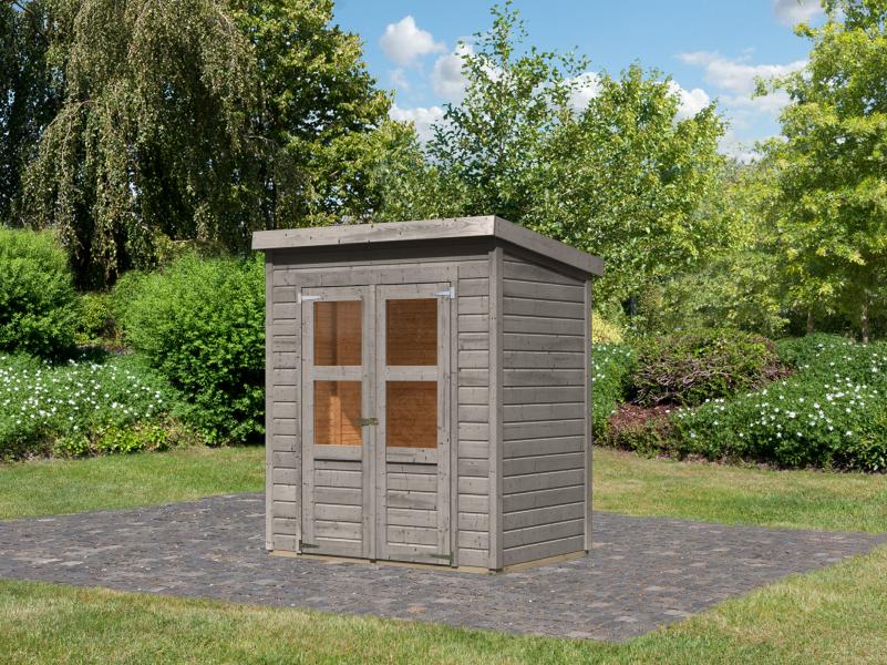 Karibu Gerätehaus Merseburg 2, vorvergraut, 14 mm