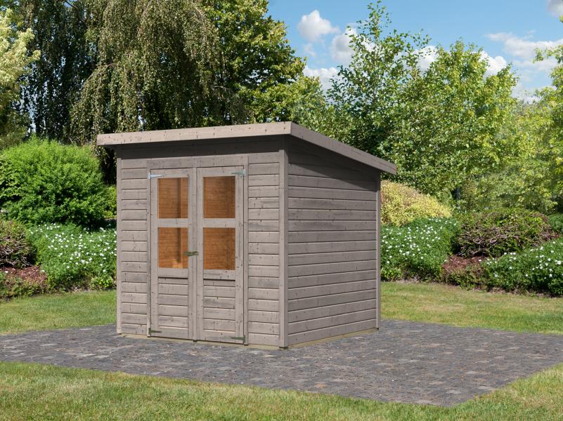 Karibu Gerätehaus Merseburg 4, vorvergraut, 14 mm