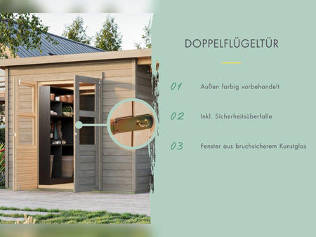 Karibu Gerätehaus Merseburg 6 SET mit Anbaudach, vorvergraut