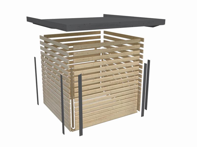 Karibu Hybrid Gartenhaus Jupiter 2 A naturbelassen/graualuminium, inkl. 2,40 m Anbaudach