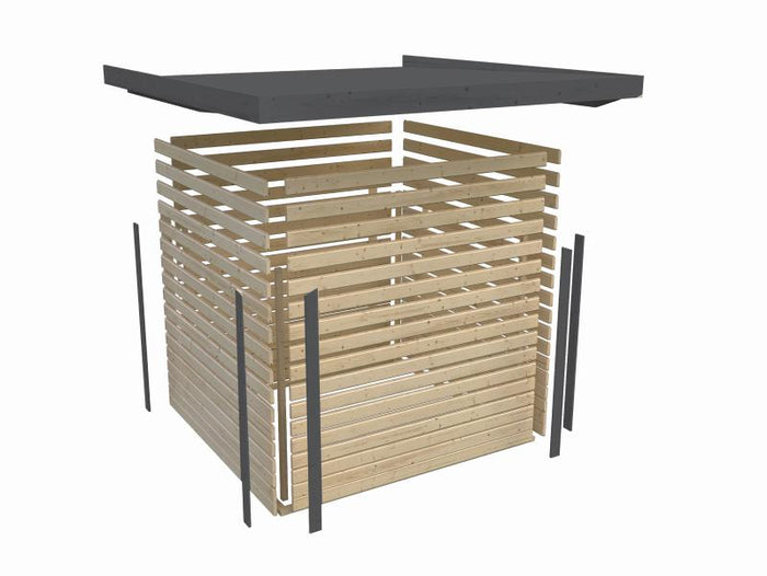 Karibu Hybrid Gartenhaus Jupiter 2 A naturbelassen/graualuminium, inkl. 2,40 m Anbaudach