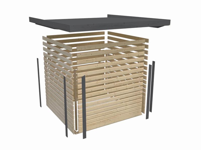 Karibu Hybrid Gartenhaus Jupiter 2 B terragrau/graualuminium, inkl. 2,40 m Anbaudach