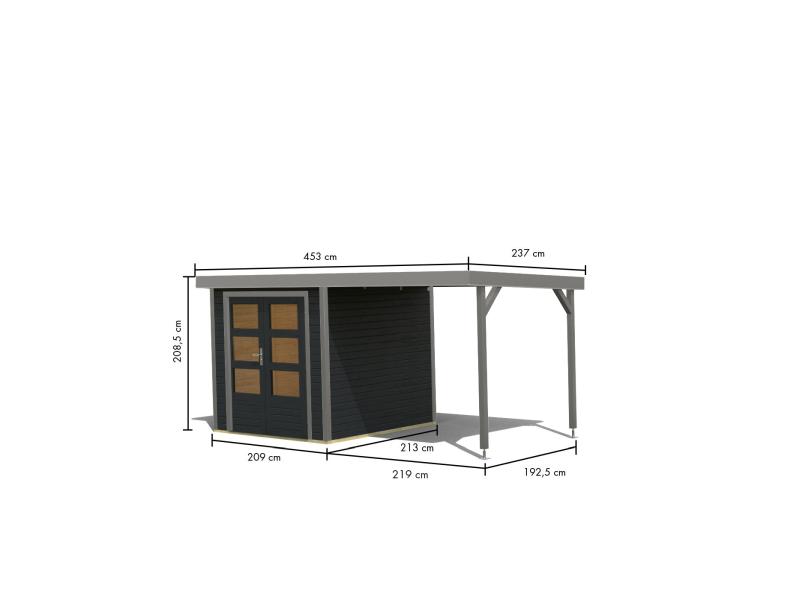 Karibu Hybrid Gartenhaus Jupiter 2 C anthrazit/graualuminium , inkl. 2,40 m Anbaudach