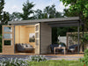 Karibu Hybrid Gartenhaus Jupiter 2 D wassergrau/graualuminium, inkl. 2,40 m Anbaudach