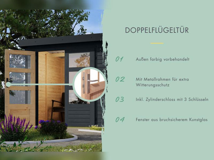 Karibu Hybrid Gartenhaus Jupiter 3 C anthrazit/weiß inkl. 2,35 m Anbaudach