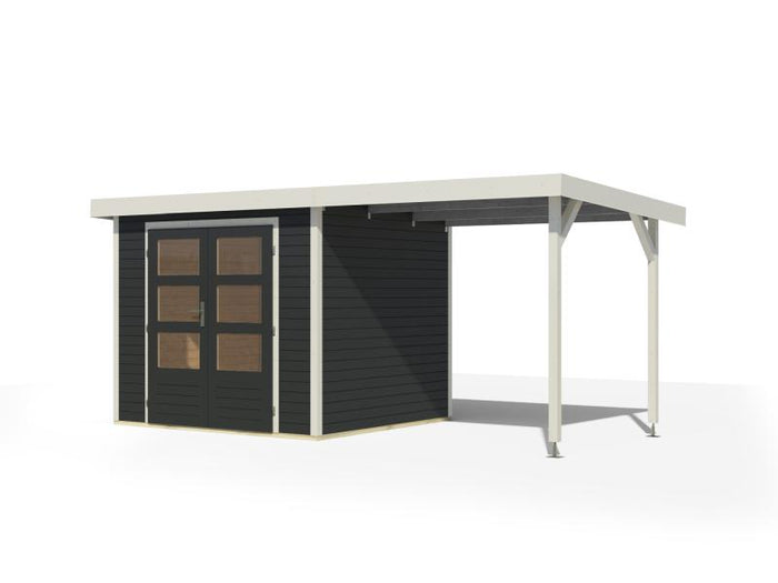 Karibu Hybrid Gartenhaus Jupiter 3 C anthrazit/weiß inkl. 2,35 m Anbaudach