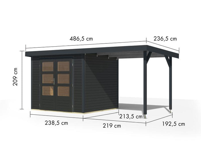 Karibu Hybrid Gartenhaus Jupiter 3 C anthrazit/anthrazit inkl. 2,35 m Anbaudach