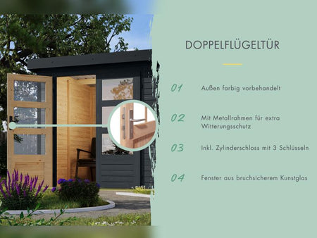 Karibu Hybrid Gartenhaus Jupiter 3 C anthrazit/anthrazit inkl. 2,35 m Anbaudach