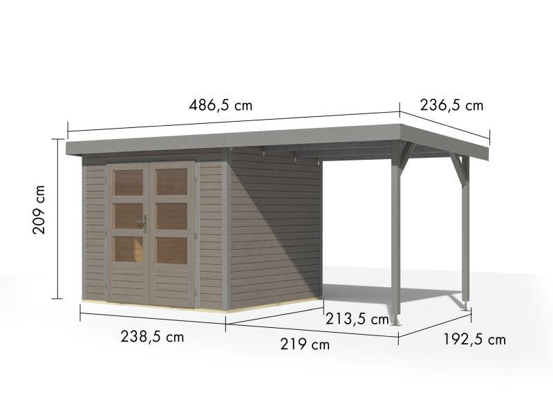 Karibu Hybrid Gartenhaus Jupiter 3 D wassergrau/graualuminium inkl. 2,35 m Anbaudach