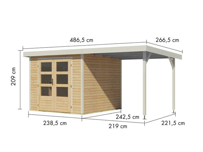 Karibu Hybrid Gartenhaus Jupiter 3,5 A naturbelassen/weiß, inkl. 2,35 m Anbaudach