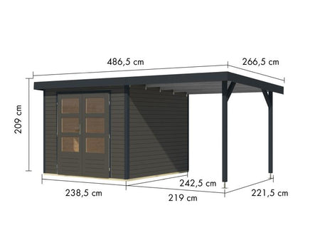 Karibu Hybrid Gartenhaus Jupiter 3,5 B terragrau/anthrazit, inkl. 2,35 m Anbaudach