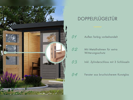Karibu Hybrid Gartenhaus Jupiter 3,5 B terragrau/anthrazit, inkl. 2,35 m Anbaudach