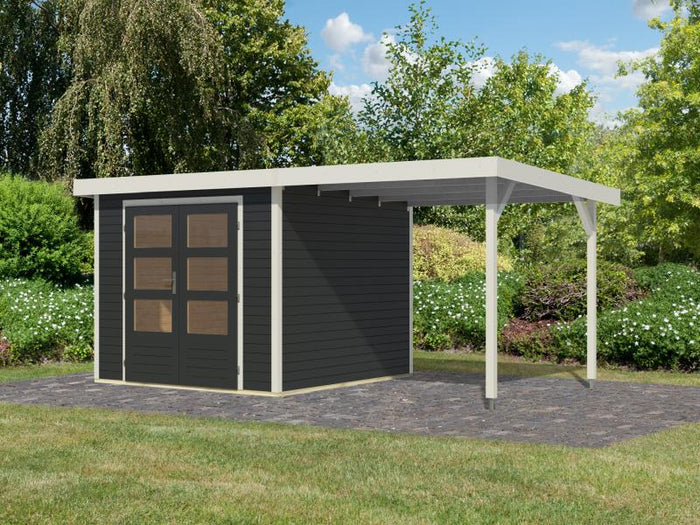 Karibu Hybrid Gartenhaus Jupiter 3,5 C anthrazit/weiß, inkl. 2,35 m Anbaudach
