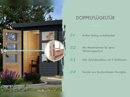 Karibu Hybrid Gartenhaus Jupiter 3,5 C anthrazit/graualuminium, inkl. 2,35 m Anbaudach