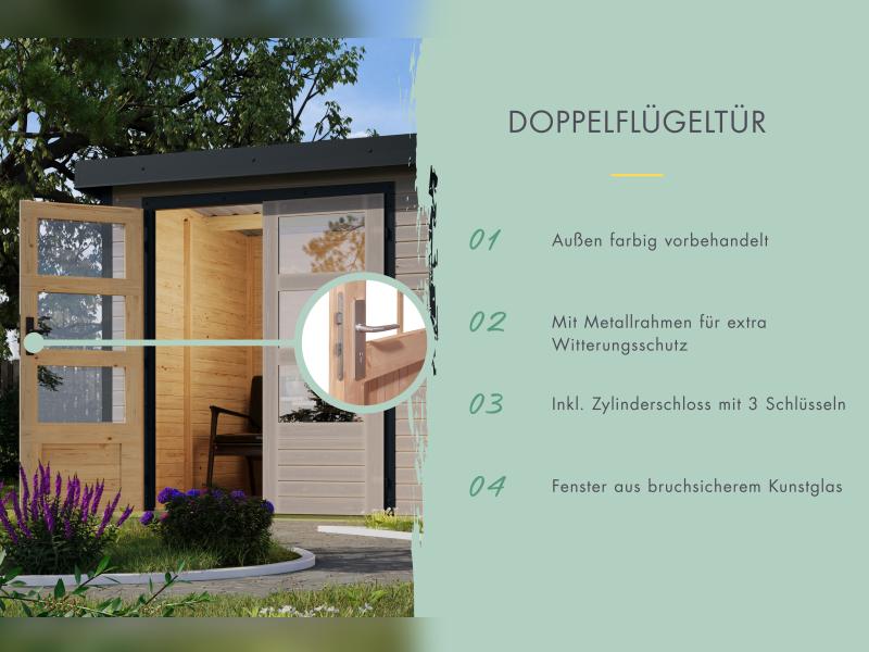 Karibu Hybrid Gartenhaus Jupiter 3,5 D wassergrau/graualuminium