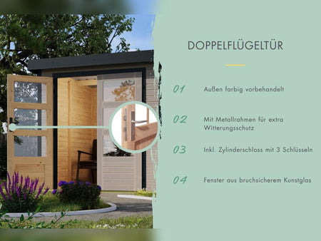 Karibu Hybrid Gartenhaus Jupiter 3,5 D wassergrau/graualuminium, inkl. 2,35 m Anbaudach