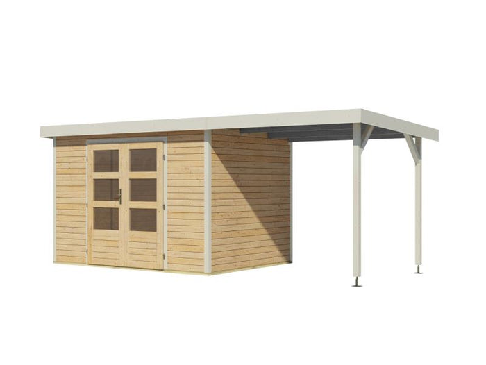 Karibu Hybrid Gartenhaus Jupiter 4 A naturbelassen/weiß, inkl. 2,35 m Anbaudach