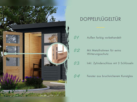 Karibu Hybrid Gartenhaus Jupiter 4 C anthrazit/anthrazit, inkl. 2,35 m Anbaudach