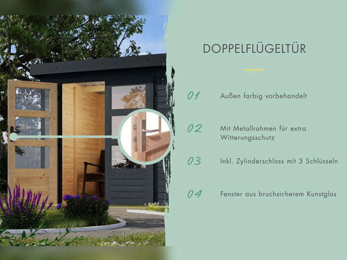 Karibu Hybrid Gartenhaus Jupiter 4 C anthrazit/anthrazit, inkl. 2,35 m Anbaudach